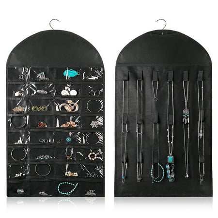 earring necklace bag foldable hooks pockets loops organizer woven dual hanging holder clear non display storage jewelry side travel bracelet