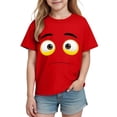 thumbnail image 4 of Blusas y camisas de manga corta con cuello redondo para niños y niñas, color liso, con estampado de expresión linda, manga corta, holgadas y cómodas, blusa para niña, 4 of 5