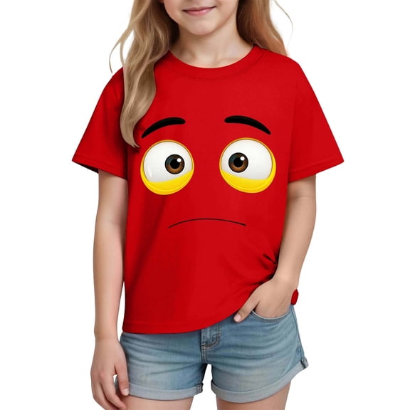 Eltusu Cotton T-Shirts for Boys, Summer Cute Funny Crew Neck Grphic Tee with Short Sleeve Red Size 6 T