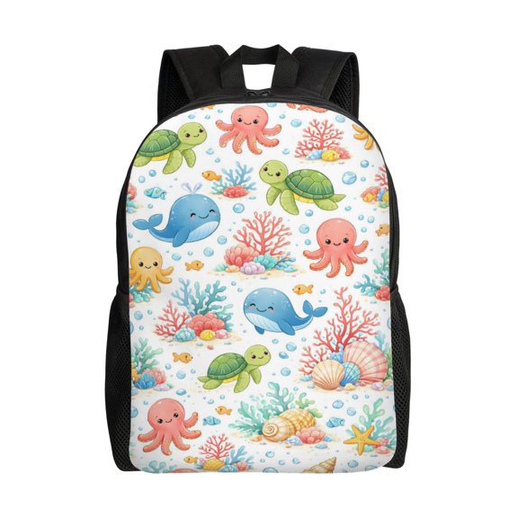Cute Sea Animals Backpack Full Front Print Travel Laptop Bag for Men and Women