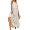 thumbnail image 6 of Maxi Dresses for Women 2025 Summer Built in Bra Sleeveless Halter Long Dress Loose Tiered Flowy Swing Smocked Ruffle Beach Dress Beige XXL, 6 of 8