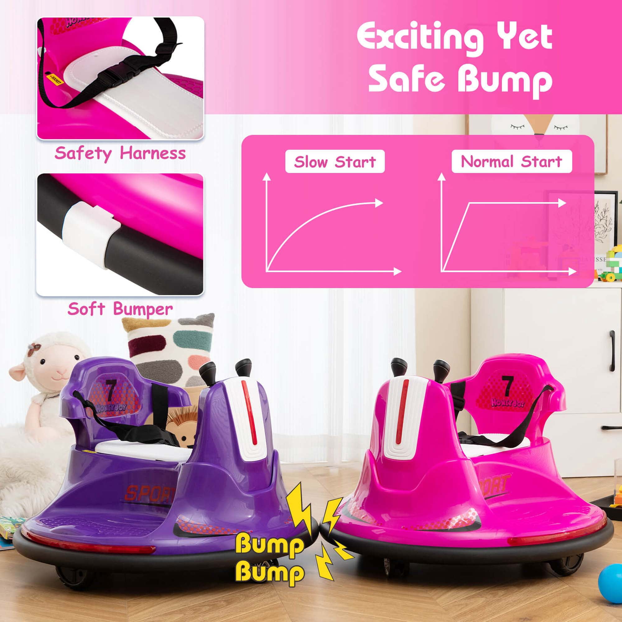 Costway 12V Bumper Car for Kids Toddlers Electric Ride On Car Vehicle with 360° Spin Pink