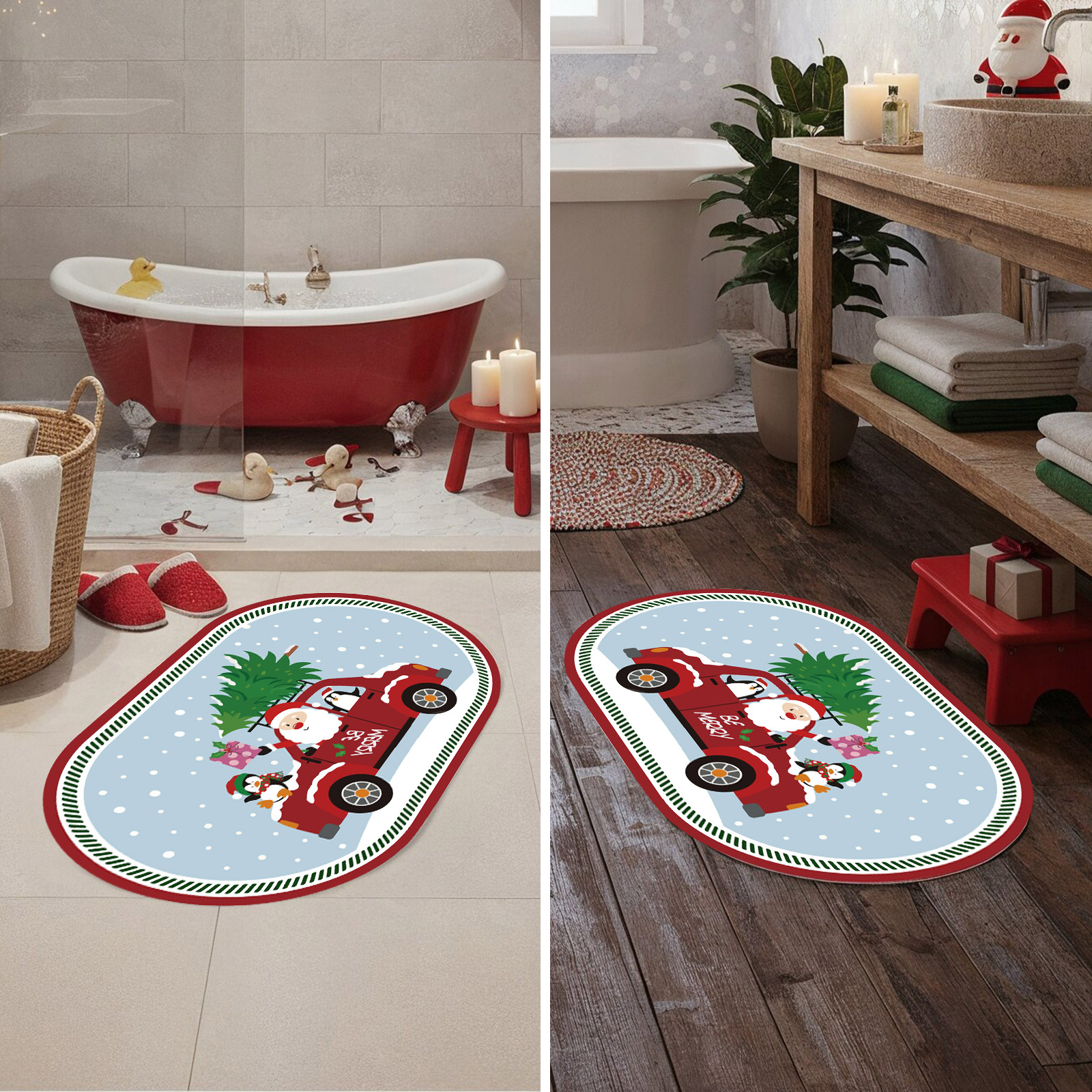 Gogreen Bath Mat - Bathroom Mat Rug Non Slip Super Absorbent Stain Resistant Quick Dry Bathroom Rug-Bath Mat for Bathroom Floor Bathtub Vanity-Bathmat Bath Rug (Christmas Santa Claus, 24"x36")