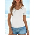 thumbnail image 3 of PRETTYGARDEN Women Spring Tops Trendy Ribbed Short Sleeve V Neck Fitted Basic Tee Shirts Casual Going Out Summer Outfits, 3 of 10