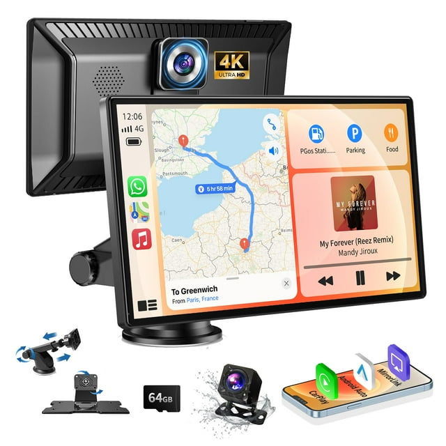 Pantalla Carplay JoycePure inalámbrica de 9 pulgadas con cámara de salpicadero 4K y cámara 1080P
