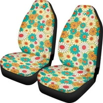 Kuiaobaty Hippie Flower Car Seat Cover Front Seats Only, Breathable Boho Daisy Floral Auto Interior Accessories Decor Universal Fits, Teal Yellow