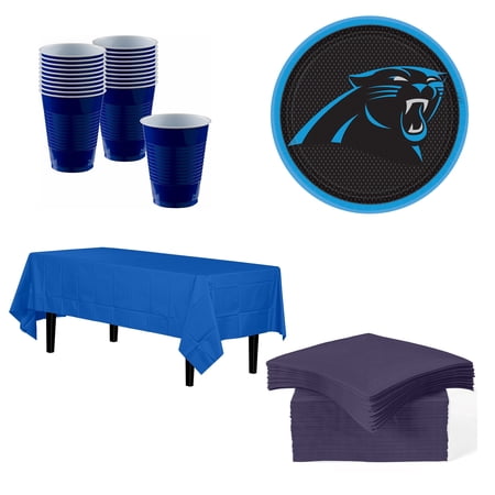 Amscan Carolina Panthers Basic Party Kit Table Cover 8 Paper Plates 20 Cups 50 Napkins