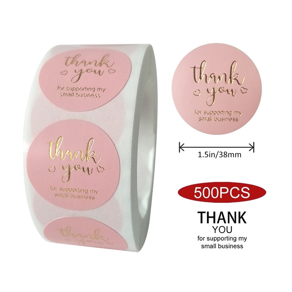 500pcs Thank You Stickers Seal Labels Pink 1inch Hot Gold Foil Paper Decoration✅