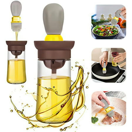 

Oil Dispenser Bottle with Barbecue Brush - Oil Storage and Dispenser Container and Silicone Basting Brush for Kitchen BBQ Grilling Baking and Cooking Oil Brush Pot