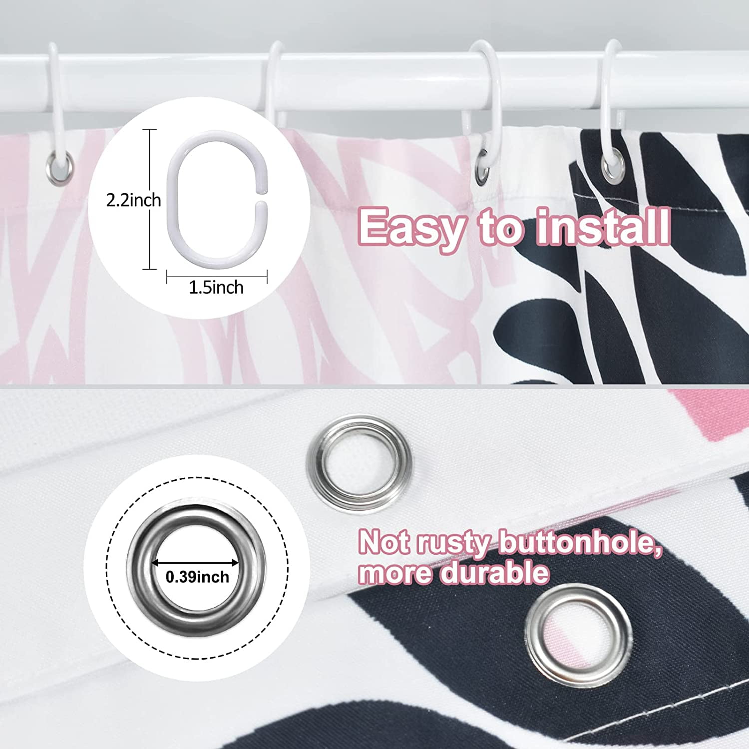 Dahlia Flower Shower Curtain, Floral Bathroom Decor, Waterproof Polyester Fabric Pink Black Grey Set, with 12 Hooks 72 x 72