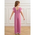 thumbnail image 4 of LiiYii Flower Girls Chiffon Romper Ruffled Short Sleeve High Waist Wide Leg Jumpsuit for Wedding Party Dusty Pink 12, 4 of 7