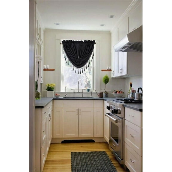 1 rod pocket waterfall swag valance curtain with tassels beads for window