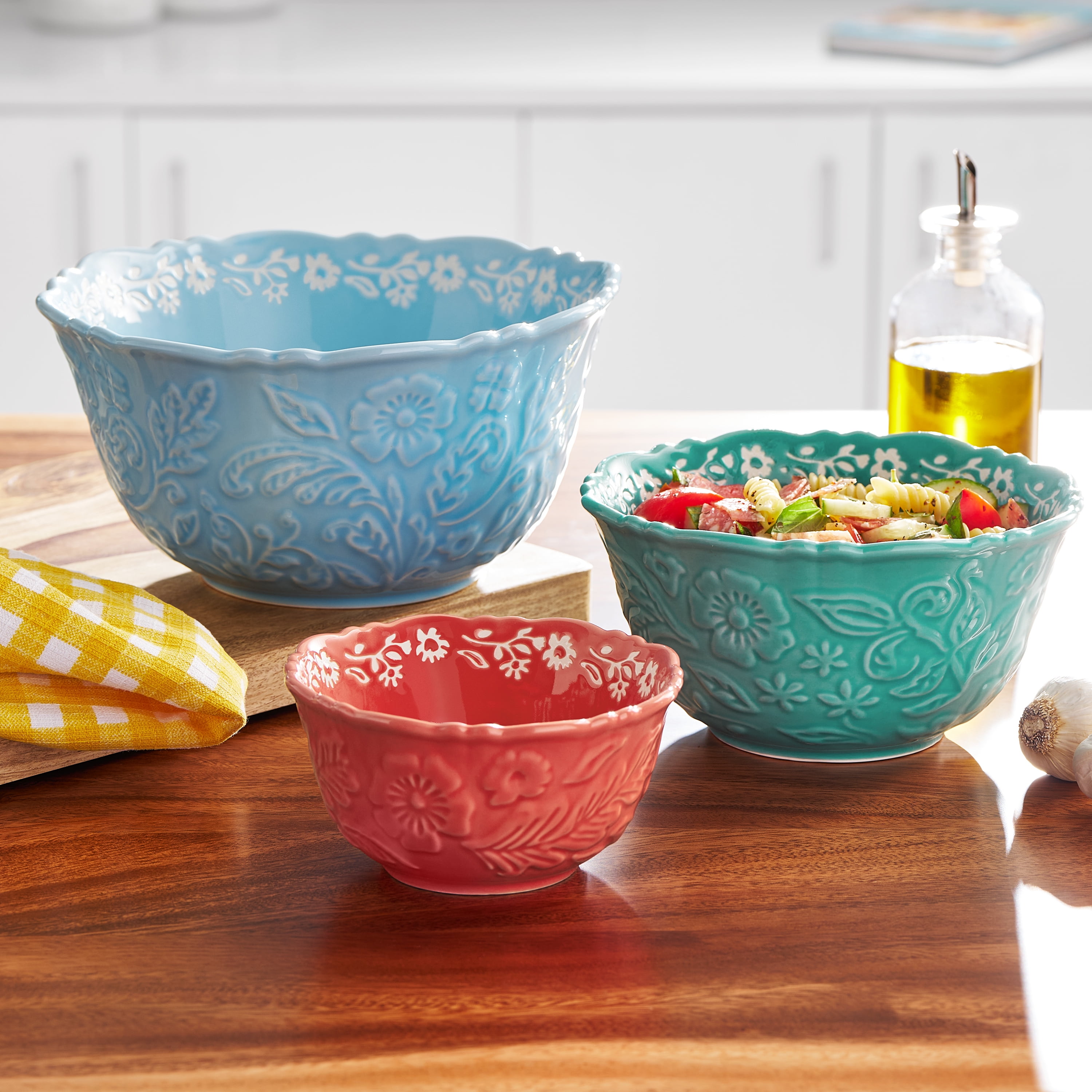 The Pioneer Woman 3pc Embossed Stoneware Serve Bowl Set