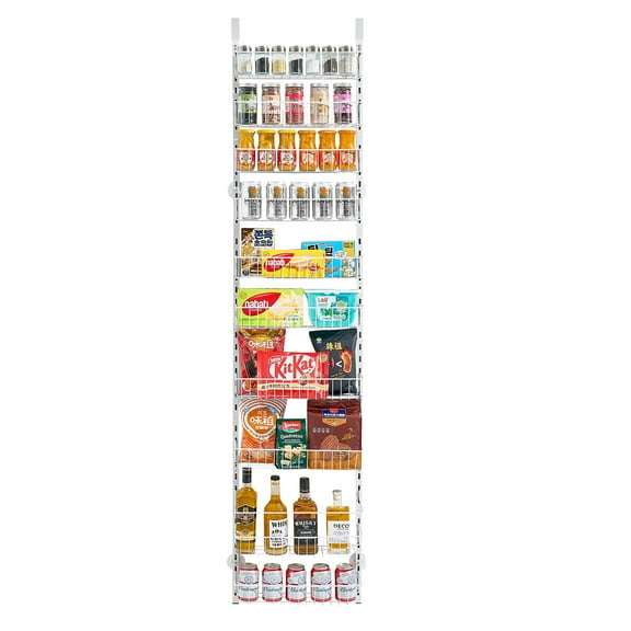 KFFKFF Door-Mounted Pantry Organizer, 10-Level Storage Solution, Robust Steel Constructed Spice Holder, Wall-Mounted Seasoning Racks, Suitable for Kitchen, Laundry Area, Bathroom, in White