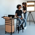 thumbnail image 4 of Byootique Rolling Makeup Train Case 4in1 Cosmetic Trolley Organizer Travel Case Lockable Salon Barber Case with Wheels for Makeup Artist Trave Nail,Rococo Coral, 4 of 9