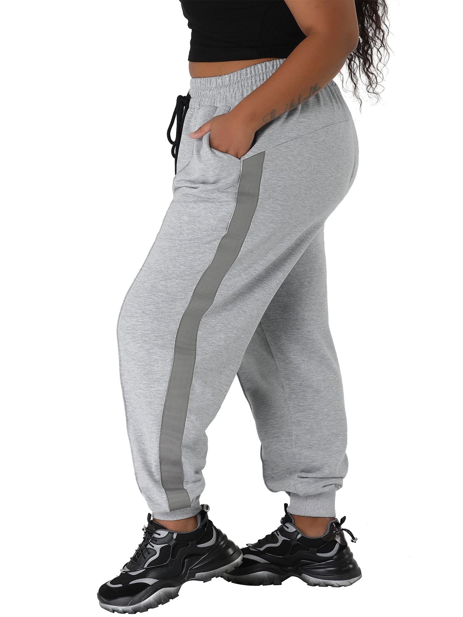 Unique Bargains Women's Plus Size Sweatpants Elastic Waist Joggers Pants, Size: 1XL, Gray