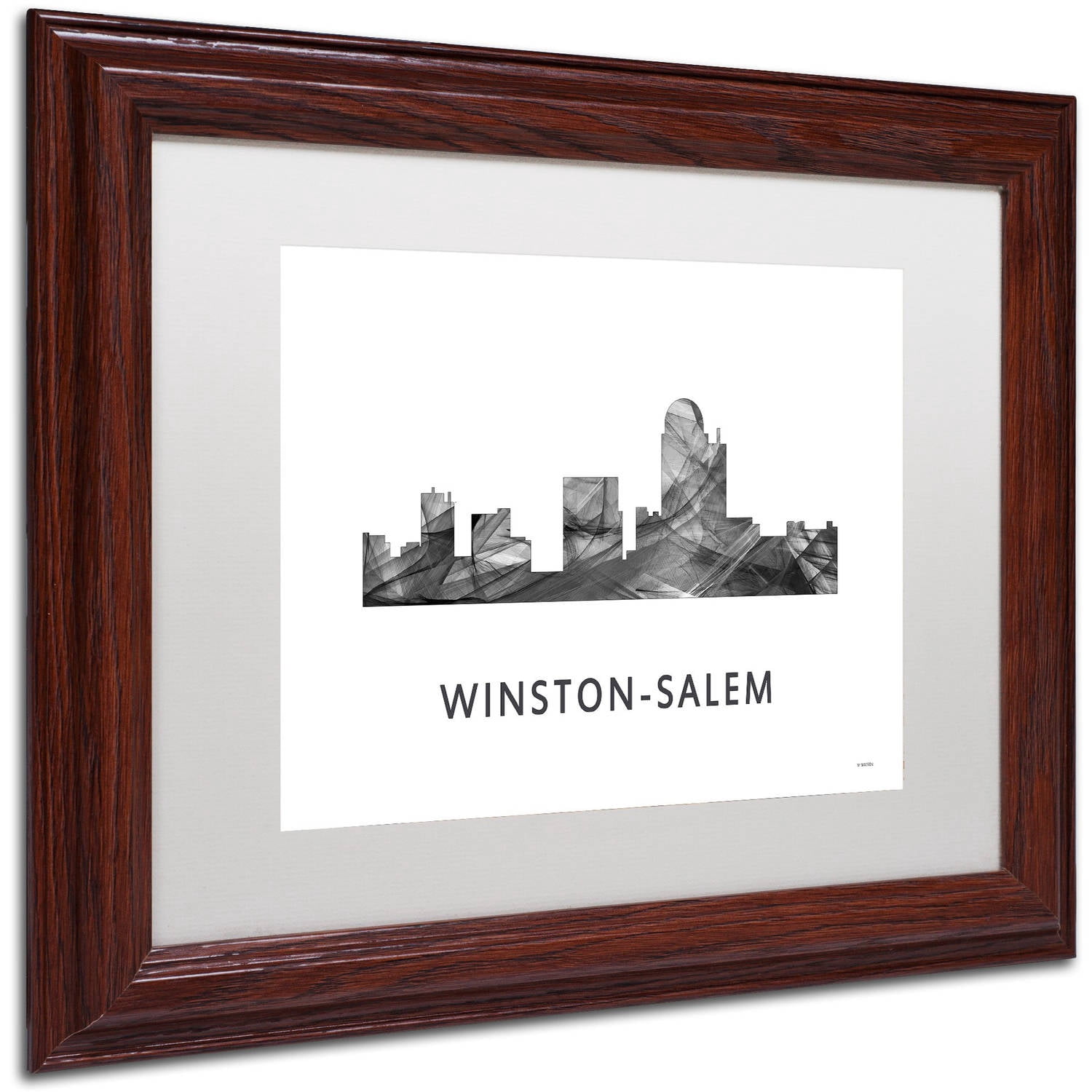 Trademark Fine Art 'Winston-Salem NC Skyline WB-BW' Canvas Art by Marlene Watson, White Matte, Wood Frame