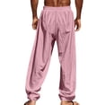 thumbnail image 5 of Dwellite Men's Linen Pants Beach Casual Summer Lightweight Elastic Waist Drawstring Pant with Deep Pockets Pink L, 5 of 5