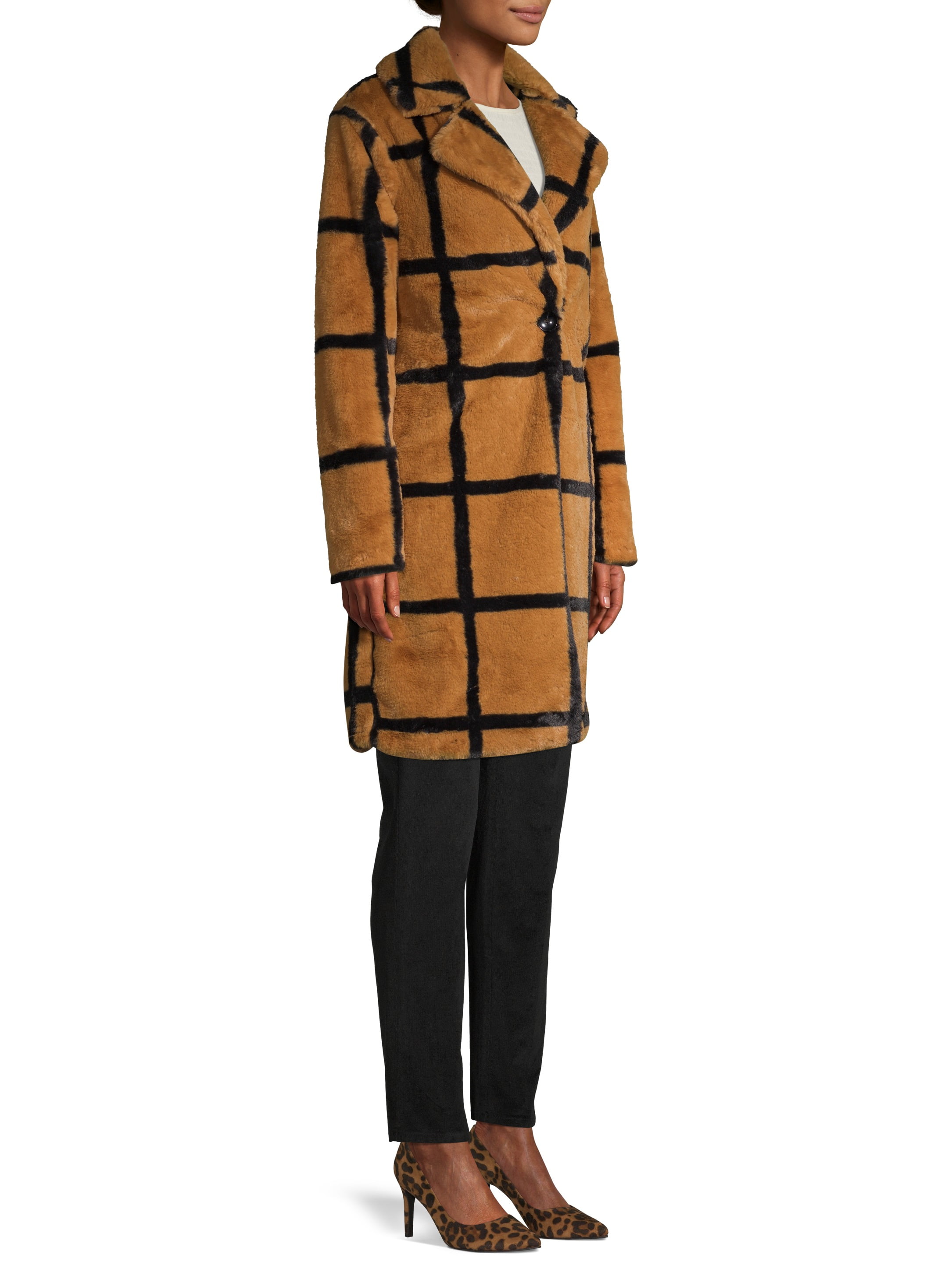 Avec les filles windowpane faux fur coat store