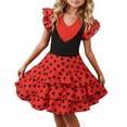 thumbnail image 2 of Tfken Dress For Girls Cute A-Line Fashion Polka Dot Print V Neck Black Teen Dresses Size 10 Years-11 Years, 2 of 7