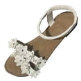 thumbnail image 6 of Xucatan Bohemian Flat Sandals for Women, White Flower Embellished Slides, Rhinestone Open Toe Mules, Casual Summer Beach Footwear for Vacation Daily Gift, 6 of 9