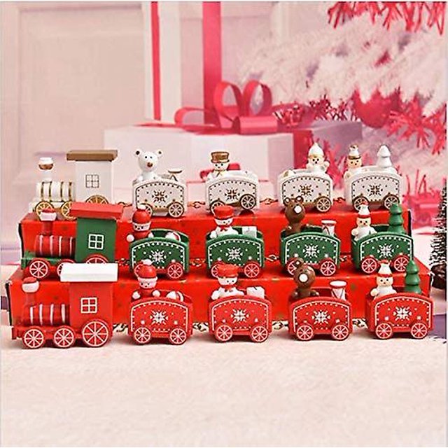 5 piezas pequeño tren de navidad de madera para decorar mesa de navidad decoración de navidad Afortunado Sencillez