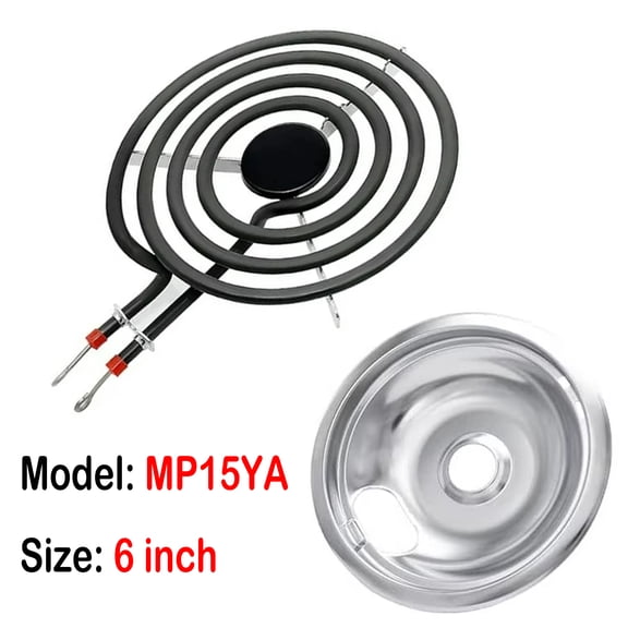 MP15YA Electric Range Burner Element 6" and Silver Drip Pan Compatible with Whirlpool Maytag Kenmore Range/Stove
