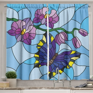 Ambesonne Orchids Kitchen Curtains, Mosaic Fractal Floral, 55"x39", Multicolor