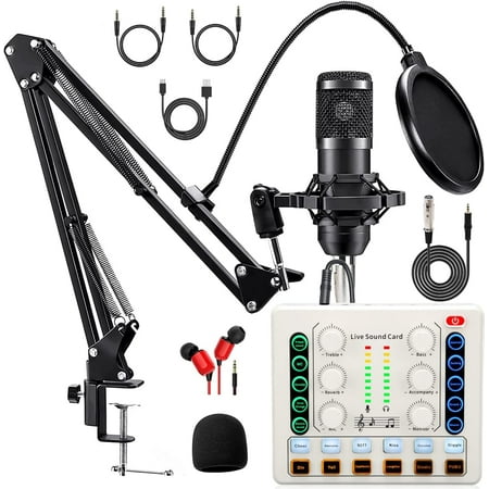 Podcast Equipment Bundle, BM-800 Microphone Bundle-Voice Changer with Mic Arm-Studio Condenser for Phone, PC, DJ, Perfect Video Recording, Streaming Media, Gaming and Singing