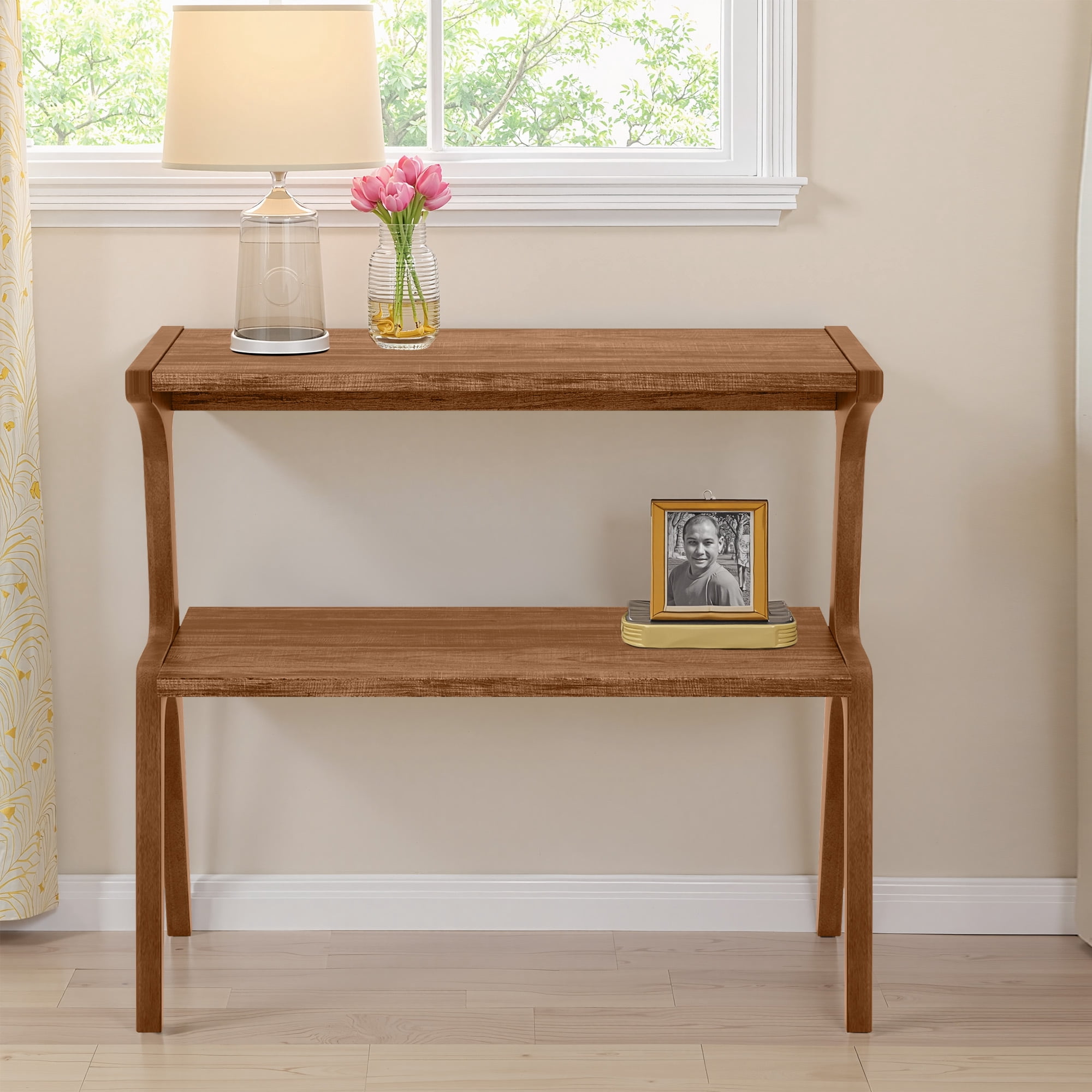 MAYEERTY 2-Tier End Table Solid Wood Frame Stable & Crack-Resistant