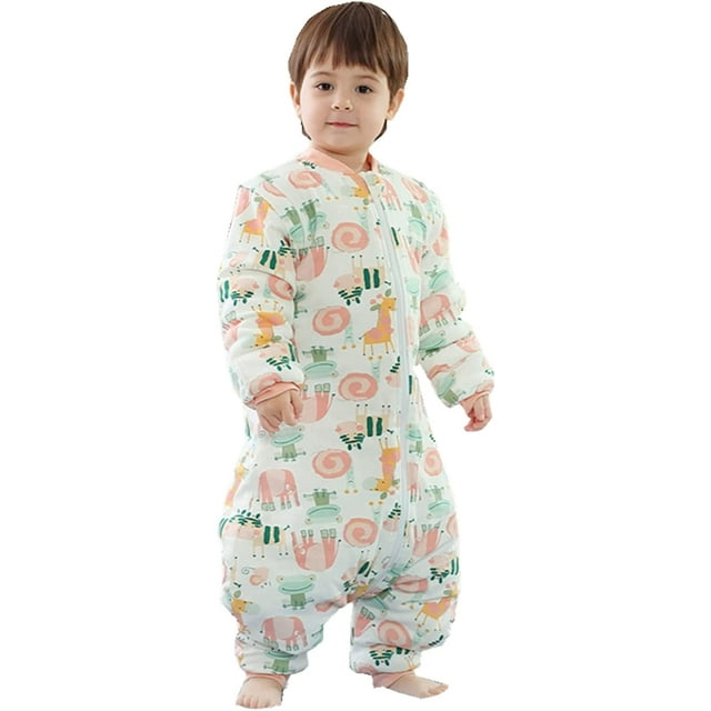 Saco de dormir para bebé Saco de dormir para niños pequeños con pies Extraíble Manga larga 3 Tog Pelele de algodón de invierno Pijamas acogedores, 3-6 años Xemadio WMCH-119