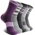 thumbnail image 1 of Calcetines de senderismo EBMORE de lana merino para mujer, 5 pares, a rayas, 1 of 6