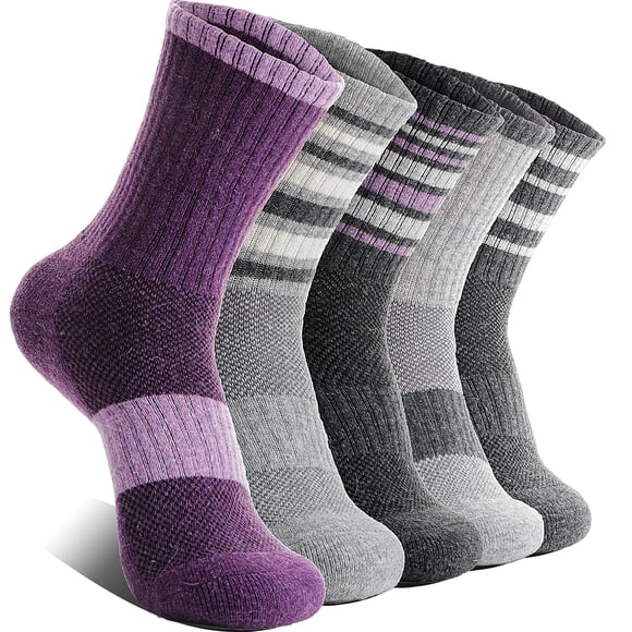 Calcetines de senderismo EBMORE de lana merino para mujer, 5 pares, a rayas