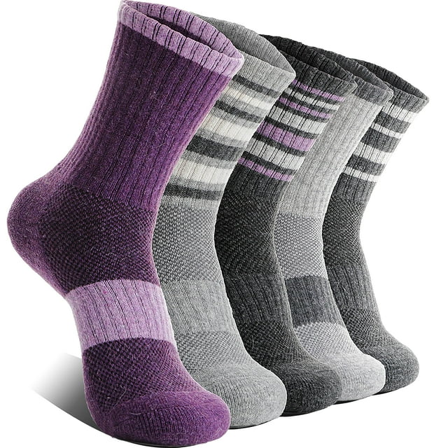 Calcetines de senderismo EBMORE de lana merino para mujer, 5 pares, a rayas