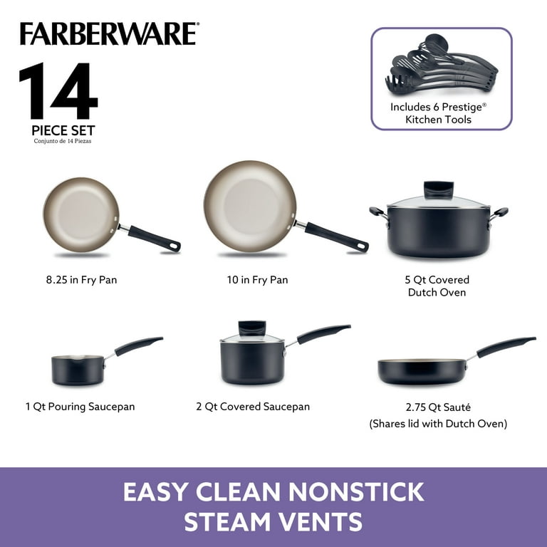 Farberware 14-Piece Easy Clean Pro Ceramic Nonstick Cookware Set, Black