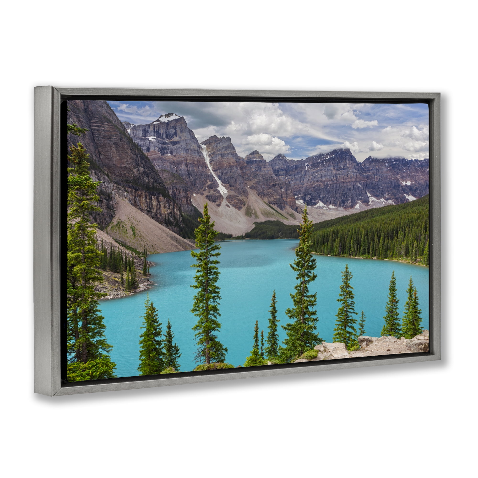 Stupell Industries Vivid Blue Valley Pond Landscape & Nature Photography Gray Floater Framed Canvas Art Print Wall Art, 31 x 21