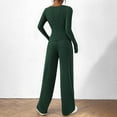 thumbnail image 4 of ibuvkizy Two Piece Sets for Women Shoulder Drop Solid Color Pocket Long Sleeved Casual Wide Draw Rope Leg Pants Fashion Two-Piece Set Round Neck Top Shirt Set Suit Green,XS, 4 of 9
