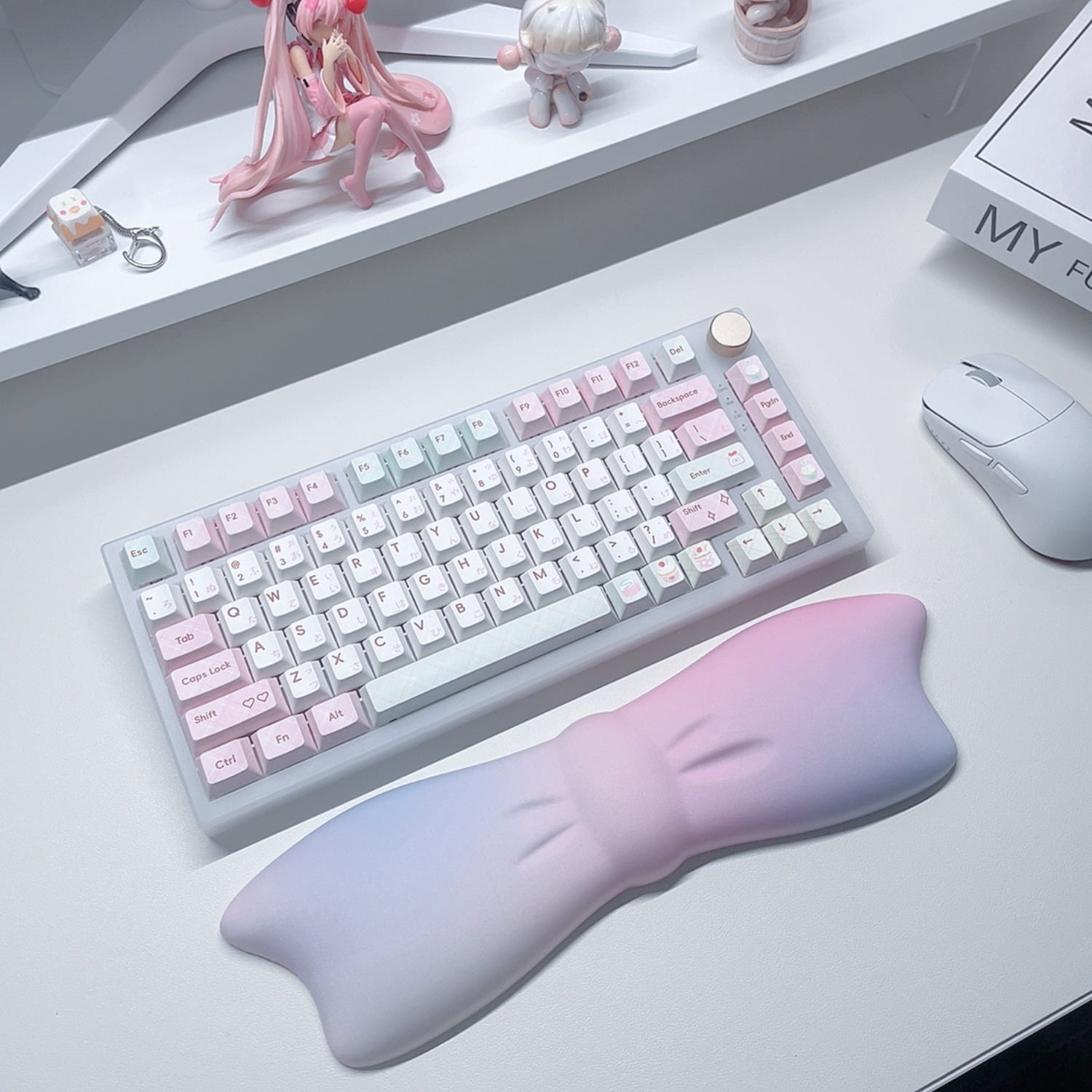 Gradient Bow Milk Silk Keyboard Wrist Rest with Memory Foam, Ergonomic Wrist Support，Mouse Wrist Support Pad for Carpal Tunnel Relief