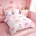 thumbnail image 2 of meiyoeat Ribbon Bow Letter Print 7 Pieces Full Size Bedding Sets For Girls,Pink Plaid Bowknot Alphabet A Full Size Bed in a Bag For Kids,Pink Reversible, 2 of 7