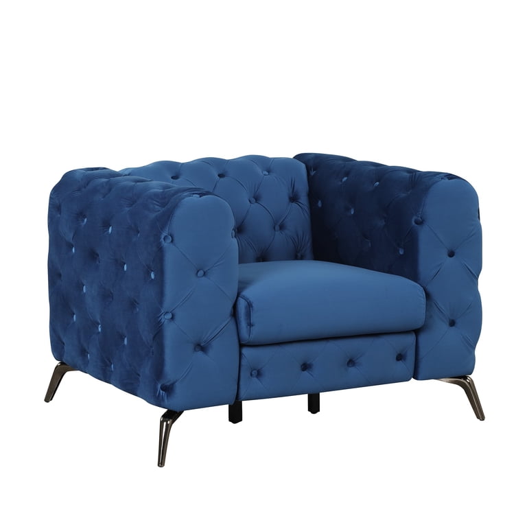 41 inch Single Sofa, 1-Person Velvet Couch with Button Tufted Back, Soft Tufted Seat with Thick Seat Cushion, Mid Century Sofa with Sturdy Metal Legs