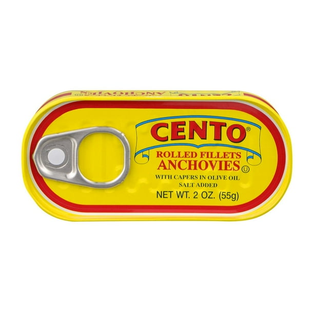 Cento Rolled Fillets Anchovies With Capers in Olive Oil, 2 Oz Can