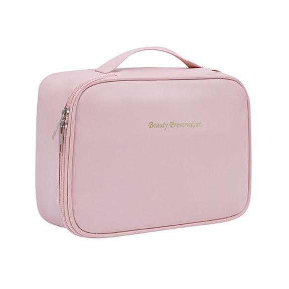 Large Capacity Cosmetic Bag for Women - Portable Makeup Organizer with Detachable Brush Board & Adjustable Dividers, Travel Toiletry Bag