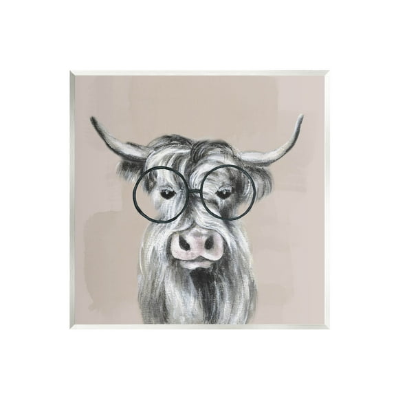Stupell Industries Longhorn Cattle Glasses Portrait Graphic Art Unframed Art Print Wall Art, Design by Tava Studios