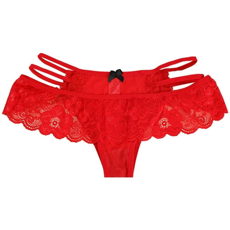 Icvfdpl Briefs For Women Mesh Low Waist Triangle Lace Thong Soft Breathable Womens Panties Red M