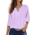 thumbnail image 2 of Lixiuxyad Ladies' Fashionable Solid Color V Neck Three Quarter Sleeve Shirt Top Casual Summer,Purple S, 2 of 6