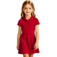 thumbnail image 2 of Girls Uniform Polo Dress Toddler Button Callor Short Sleeve Solid Tennis Dress A-Line Athletic Dresses for Kids,Red,120, 2 of 10