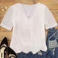 thumbnail image 3 of DuoJiaJ Women's Elegant Lace V Neck Short Sleeve Solid Tops Shirt Blouse White S, 3 of 4