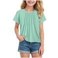 thumbnail image 1 of Povozer Trendy Girls Short Sleeve Basic Tees Toddler Girls' Short Ruffle Sleeve Tees Cotton Casual Girls Crewneck Summer Top T-Shirts for 10-12 Years,Green, 1 of 3