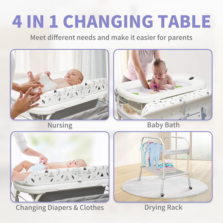 2 in 1 Baby Bathtub with Changing Table, Wanan Waterproof Diaper