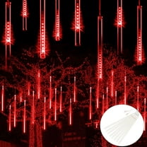 Deago Christmas Lights Outdoor, Meteor Shower Lights 12 inch 8 Tube 192 LED Snow Falling Icicle Cascading Lights for Xmas Tree Halloween Decoration Wedding Party, Red